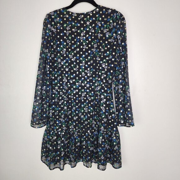 NWOT Yumi Kim V Neck Fit and flare Floral Metallic Dot Mini Dress Black Small - Picture 10 of 14